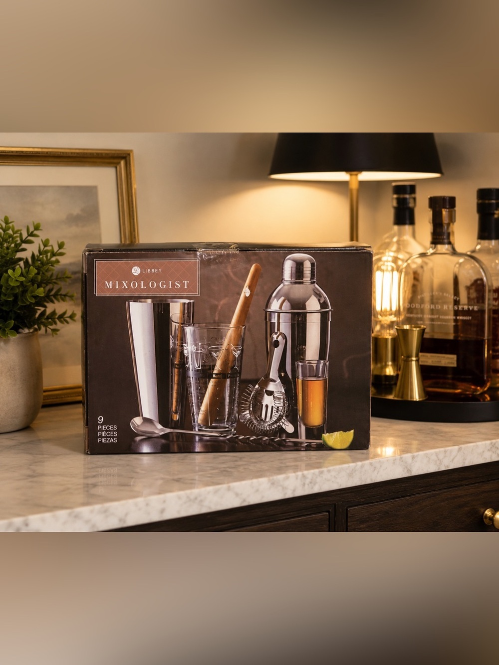 New Libbey Mixologist 9-Pc Cocktail Set Barware Kit Stainless Steel Shaker Set